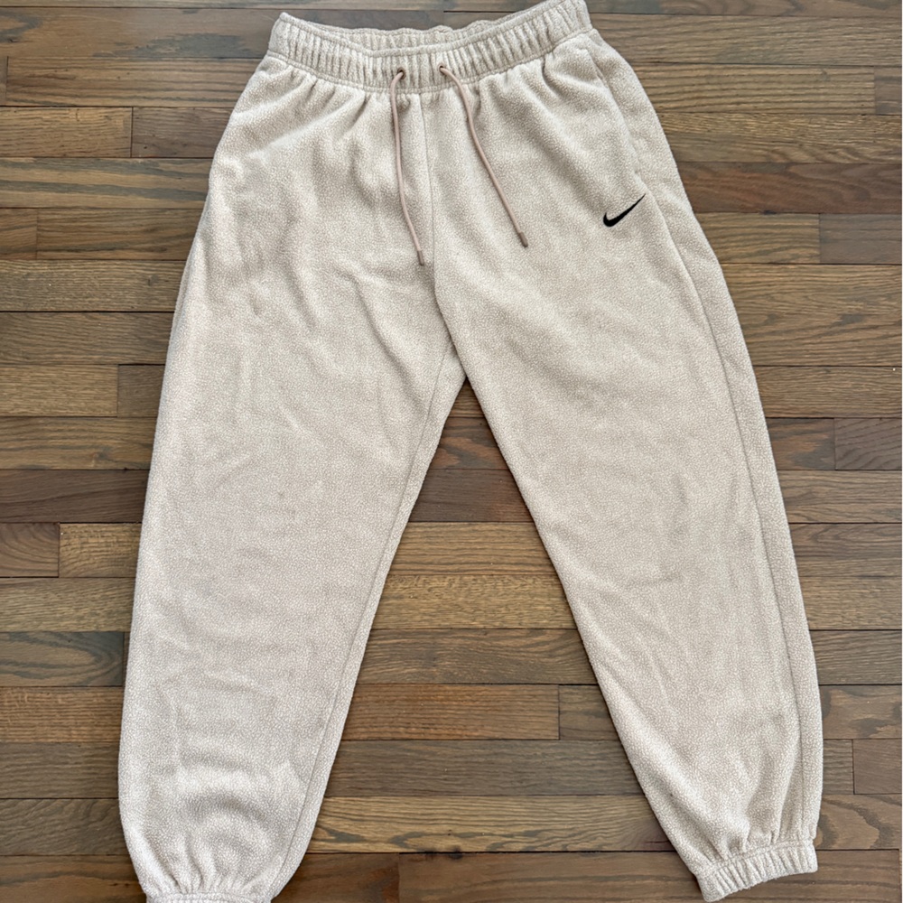 Nike Light Beige Fleece Sweatpants with Black Swoosh